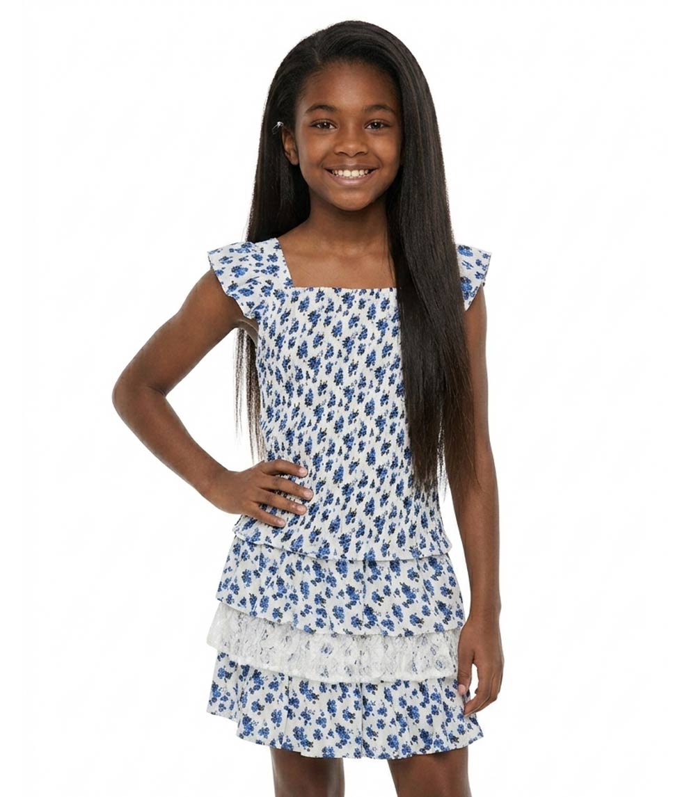 GIRLS PINK Woven Smocked Top W Flutter Sleeve W Ruffles and Skirt  - 2441567
