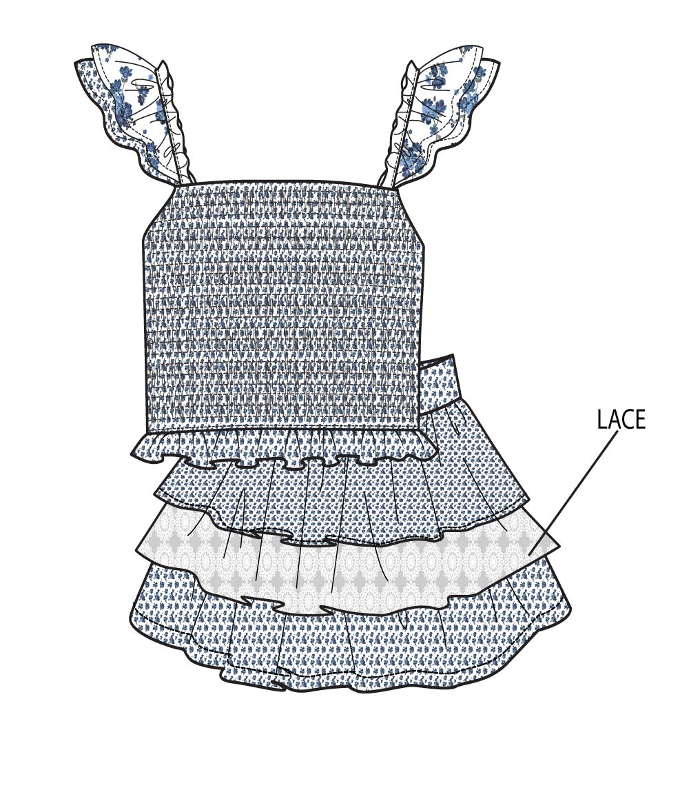 Top abullonado rosa aguamarina con lazo y falda pantalón vaquera para niña - 2466702