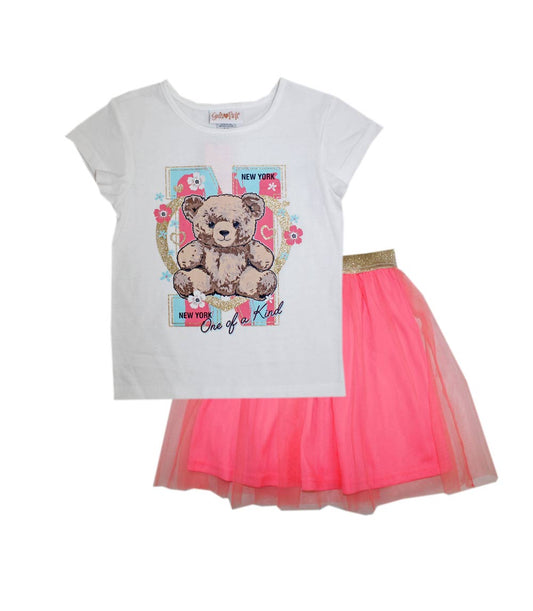 GIRLS PINK Teddy Bear Screen Top with Tuille Skirt - 2445427