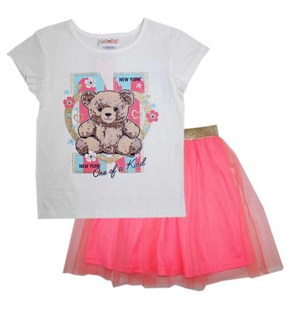 GIRLS PINK Teddy Bear Screen Top with Tulle Skirt - 2445427