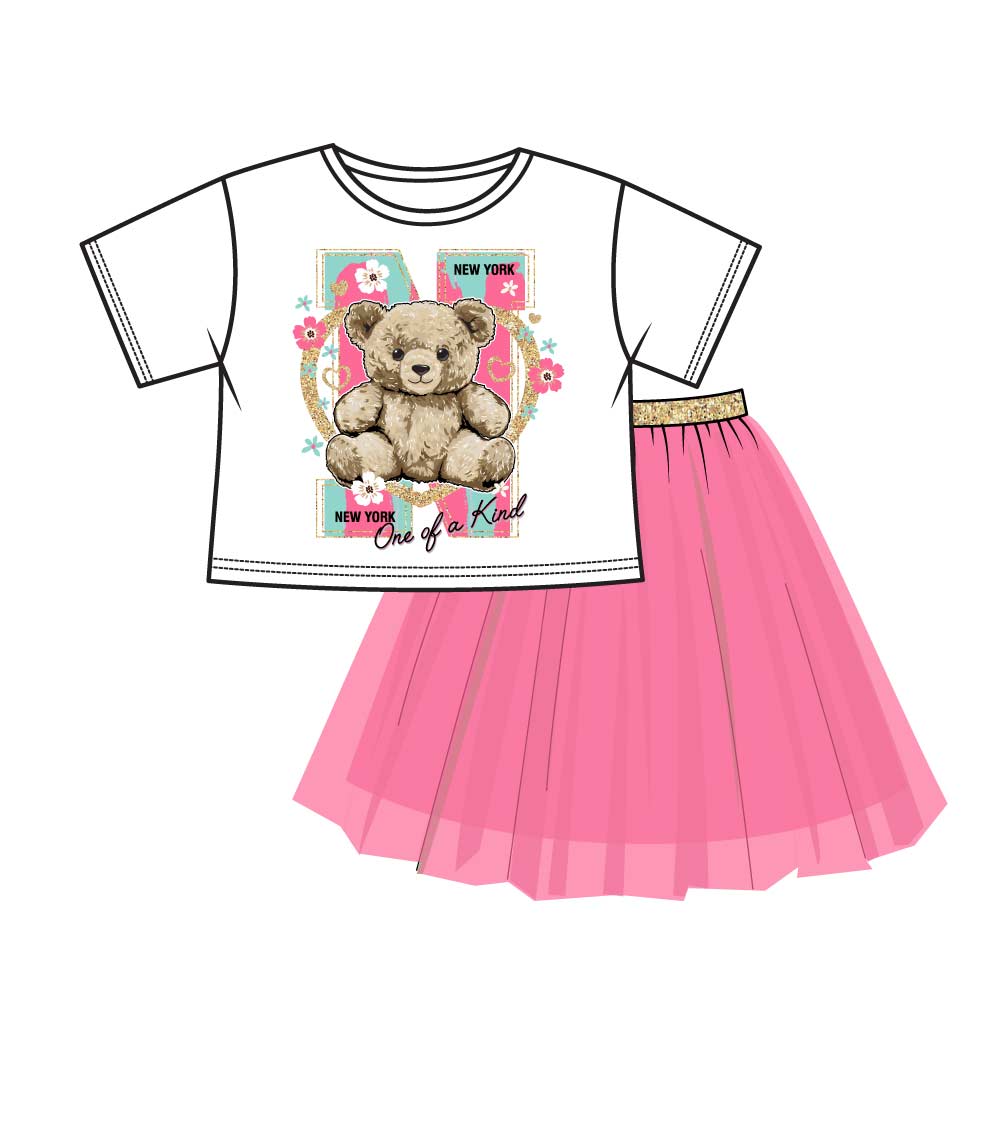 GIRLS PINK Teddy Bear Screen Top with Tuille Skirt - 2445404