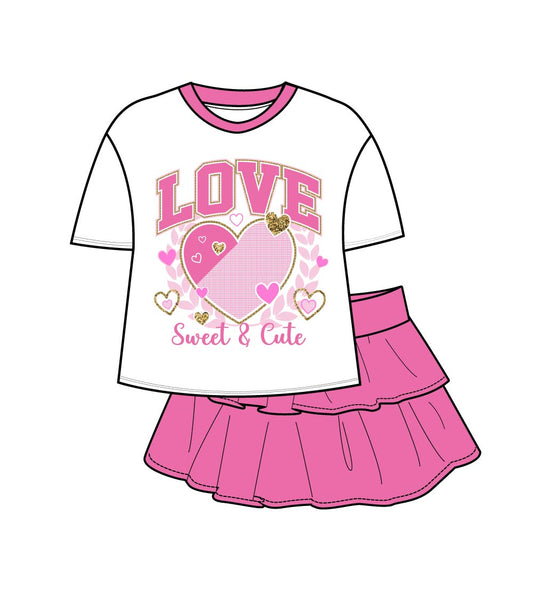 GIRLS PINK Closed Mesh Love Heart Screen Top And Ruffle Skirt W Short Inside - 2445702