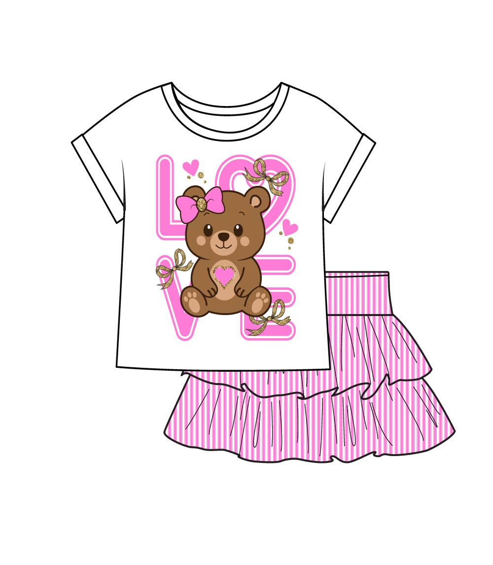 GIRLS PINK Knit Top W Teddy Bear Love Screen And Skirt W Ruffle - 2450902