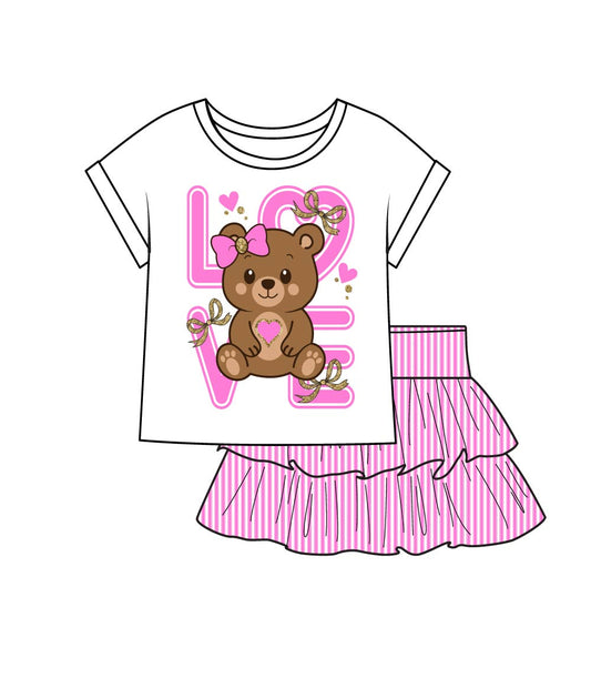 GIRLS PINK Knit Top W Teddy Bear Love Screen And Skirt W Ruffle - 2450902