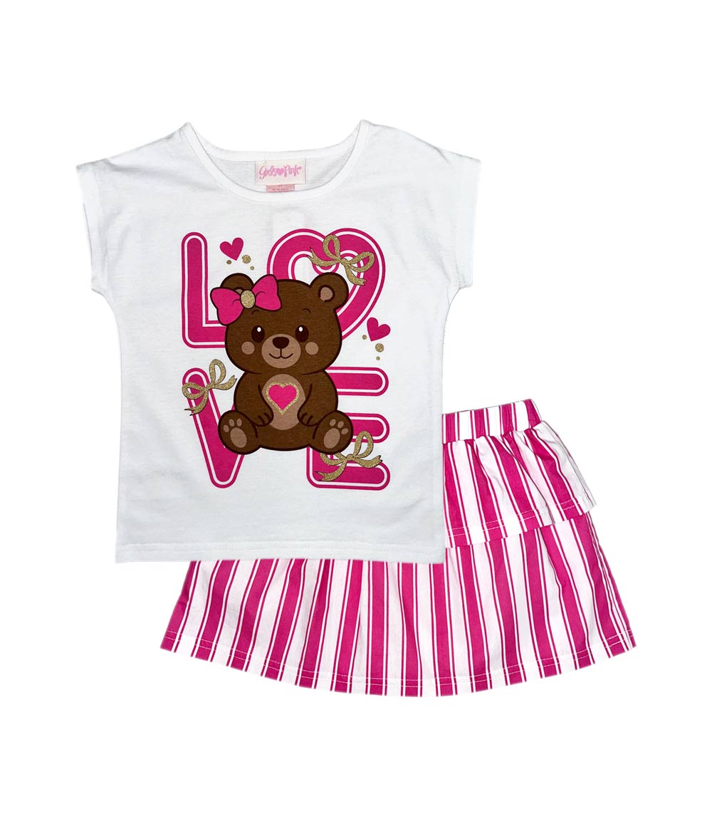 GIRLS PINK Knit Top W Teddy Bear Love Screen And Skirt W Ruffle - 2450904