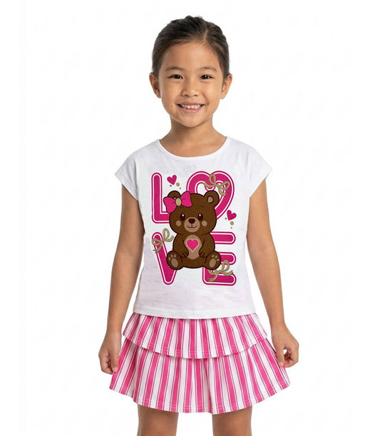 GIRLS PINK Knit Top W Teddy Bear Love Screen And Skirt W Ruffle - 2450902