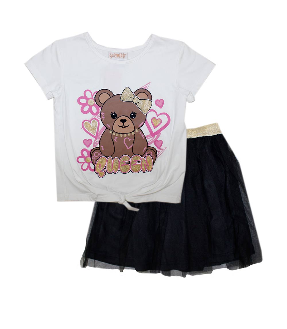 GIRLS PINK Teddy Bear Queen Screen Top with Tuille Skirt-2466502