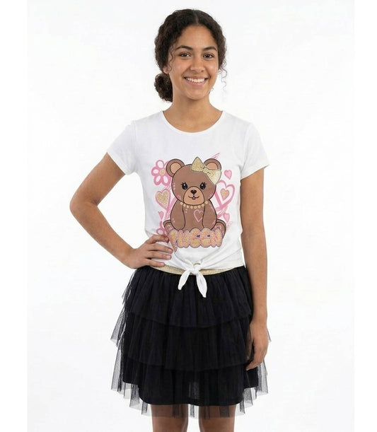 GIRLS PINK Blusa con estampado de osito de peluche rosa para niña con falda de tul - 2466527