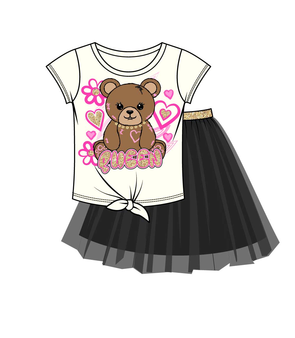 GIRLS PINK Teddy Bear Queen Screen Top with Tuille Skirt-2466504