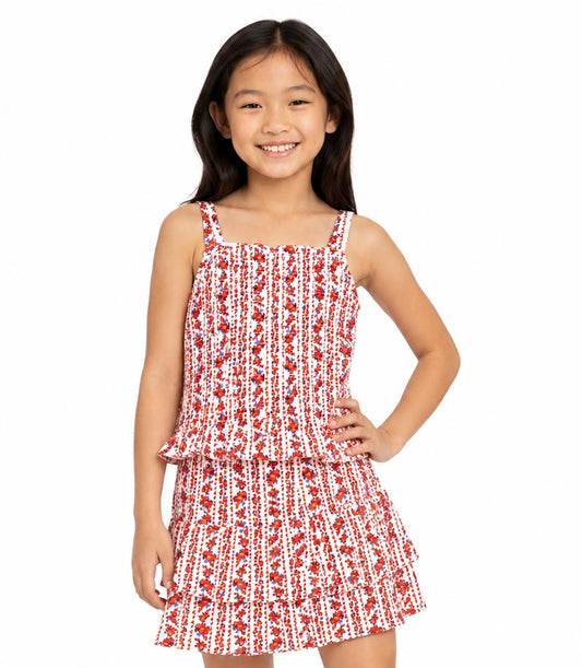 GIRLS PINK Textured Woven Smocked Top W Ruffle Skirt Set- 2467602