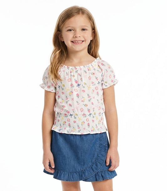 GIRLS PINK Woven Top w Smocked on Hem and Blue Denim Skort - 2468604