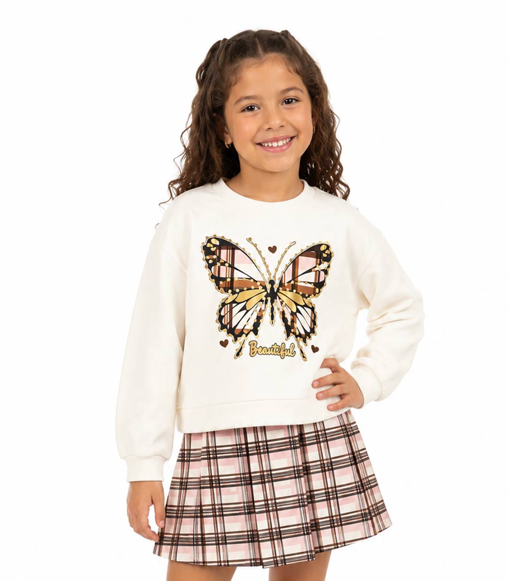 GIRLS PINK Conjunto de leggings de polar con capucha y osito de peluche a cuadros para niña - 7313502