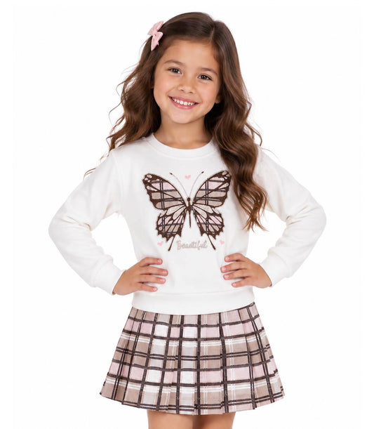 GIRLS PINK Butterfly Applique Fleece Top and Double Knit Skirt - 2470004