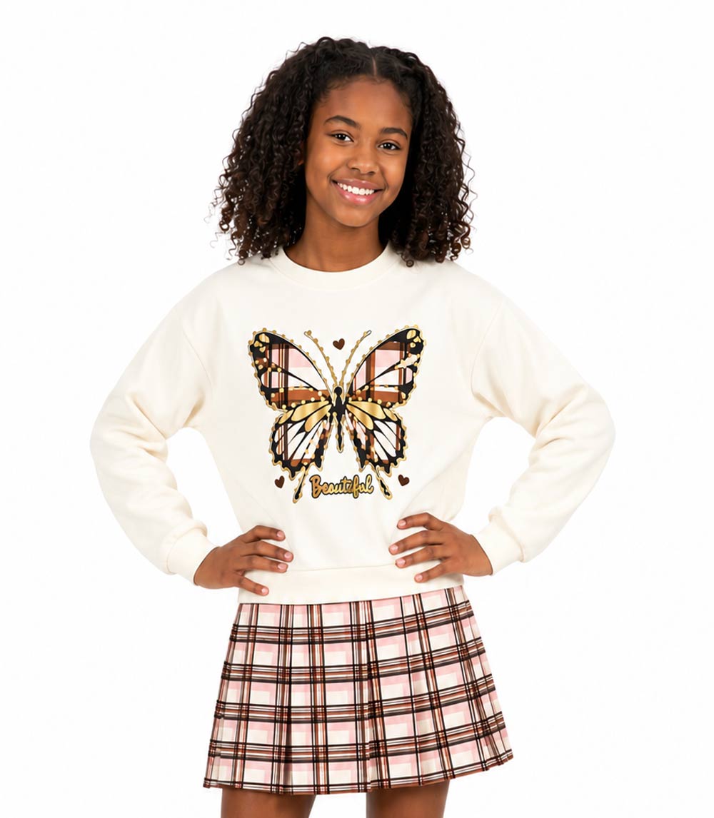 GIRLS PINK Butterfly Applique Fleece Top and Double Knit Skirt - 2470067