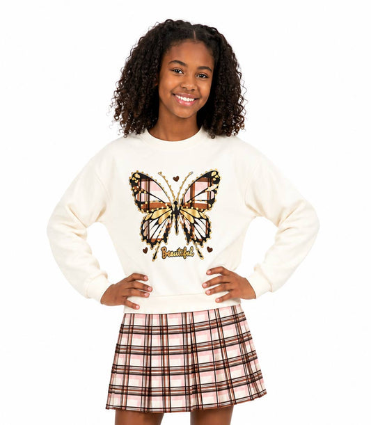 GIRLS PINK Butterfly Applique Fleece Top and Double Knit Skirt - 2470067