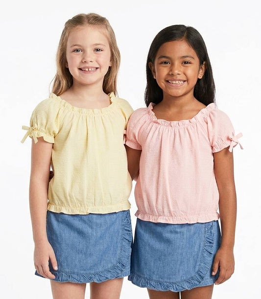GIRLS PINK Woven Top with Bows on Sleeve and Denim Skort Set - 2470402