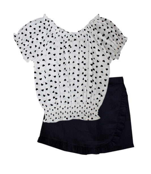 GIRLS PINK Smocked Top Heart Print with Skort Set - 2472267