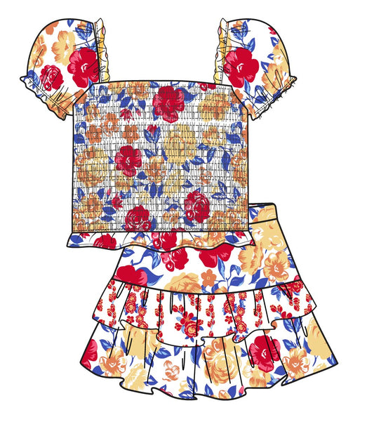 GIRLS PINK Smocked Top W Ruffle Mix Match Skirt Set- 2477202