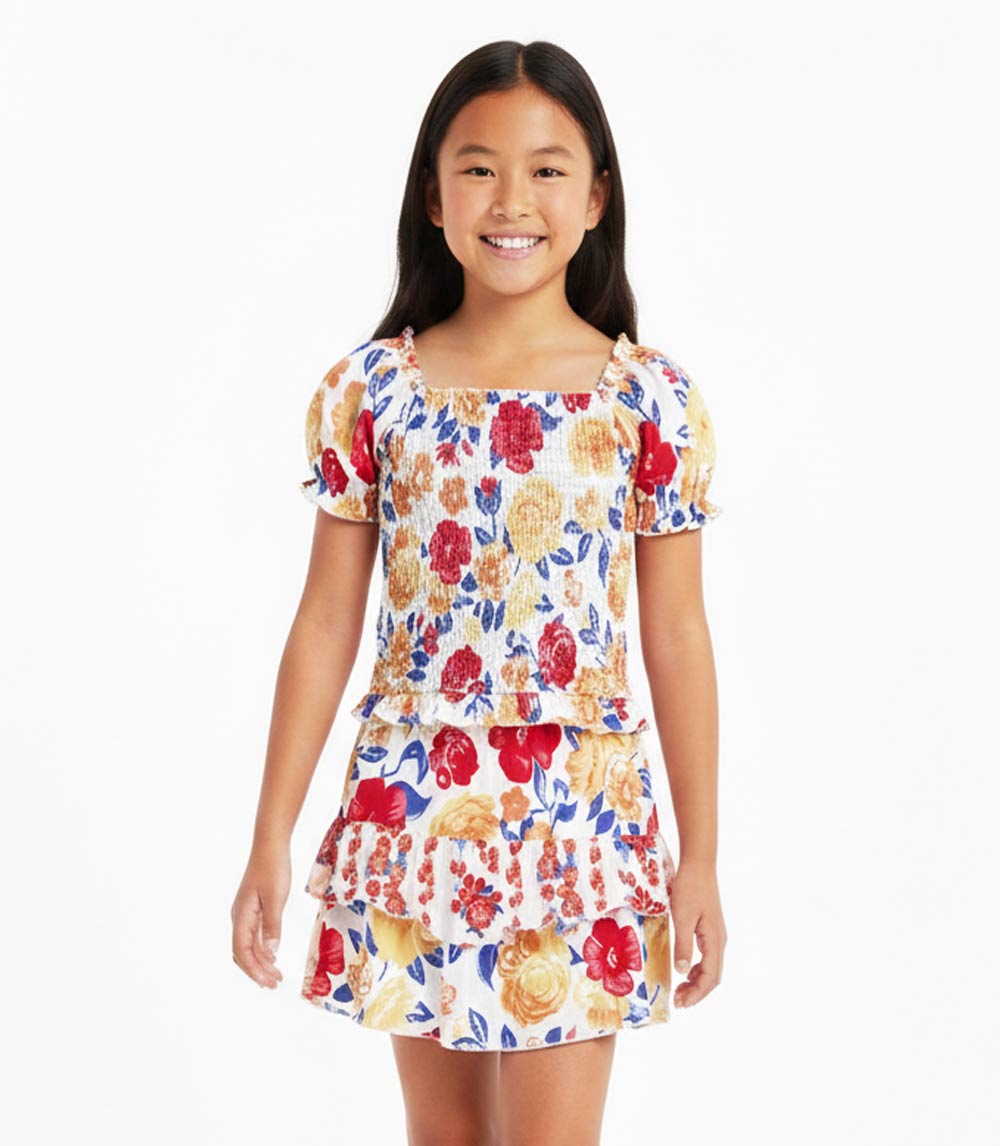 GIRLS PINK Smocked Top W Ruffle Mix Match Skirt Set- 2477267