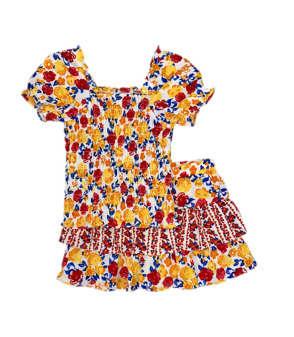 GIRLS PINK Smocked Top W Ruffle Mix Match Skirt Set- 2477202