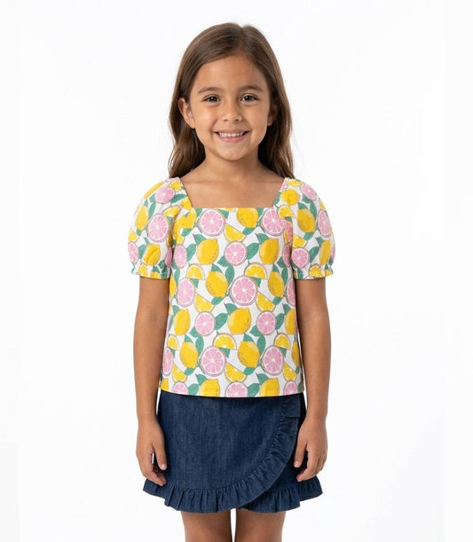 GIRLS PINK Woven Top w Square Neck and Bubble Denim Skort Set - 2479604