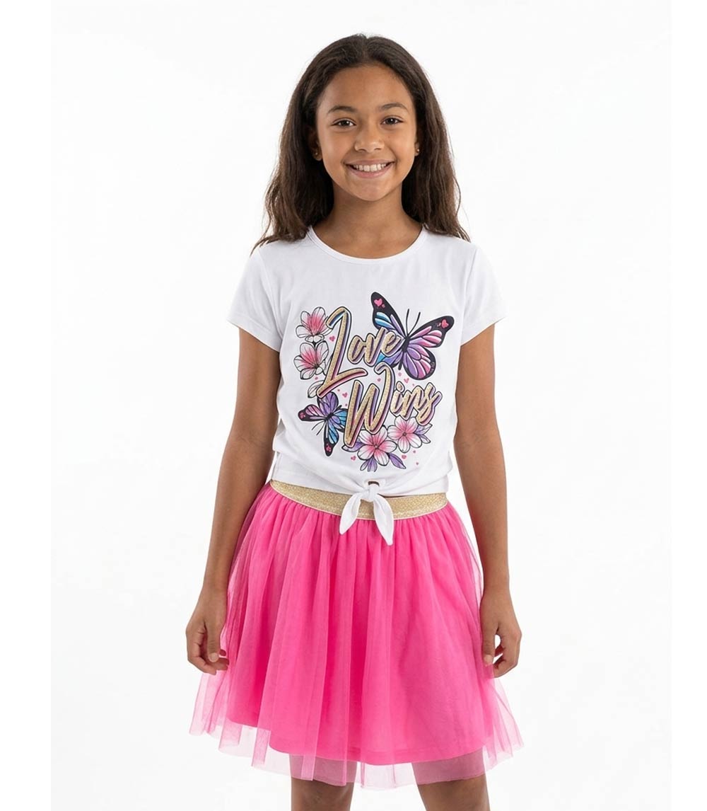 Top con estampado de mariposas y falda de tul para niña rosa - 2480727