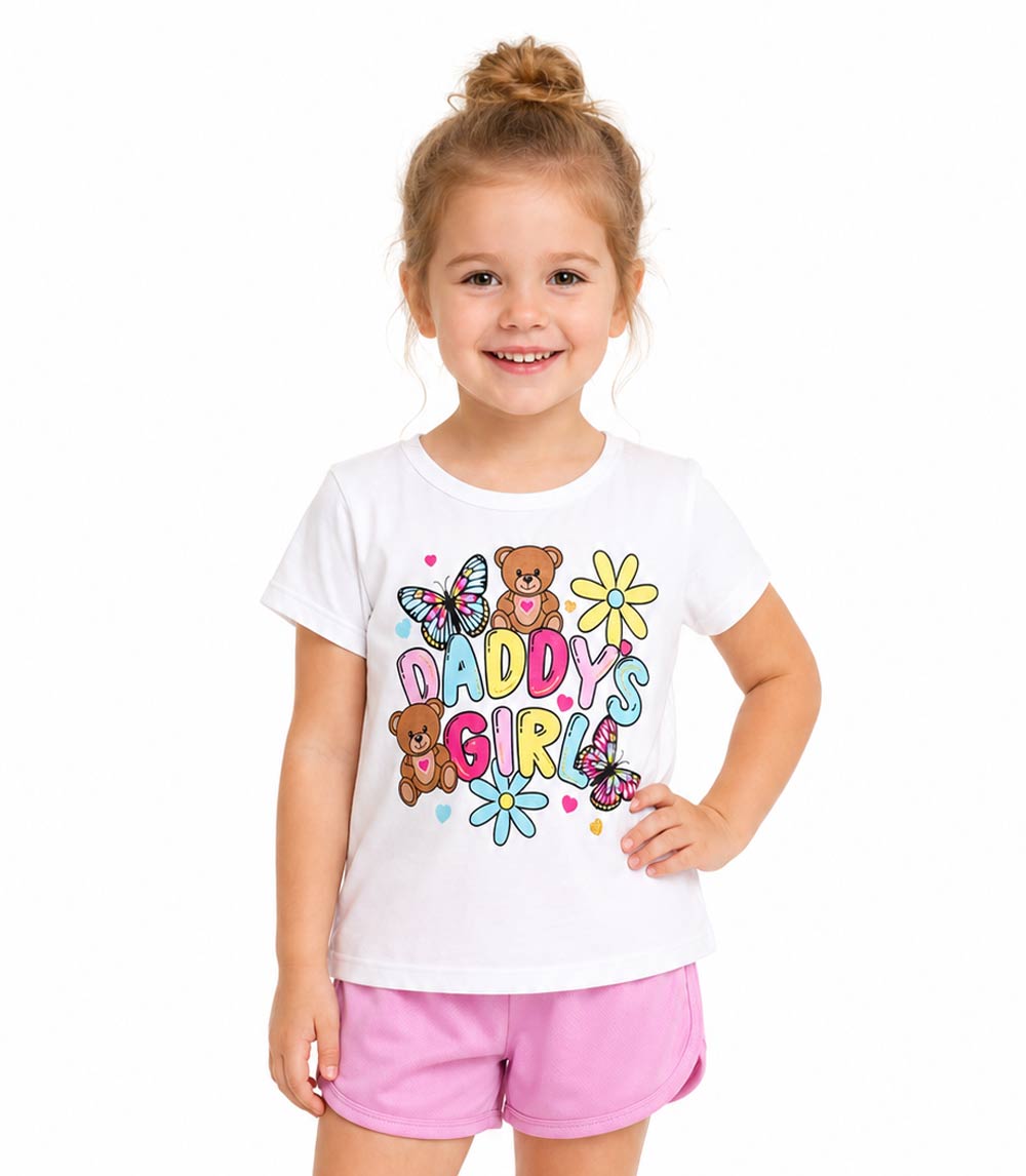 Top abullonado rosa aguamarina con lazo y falda pantalón vaquera para niña - 2466702