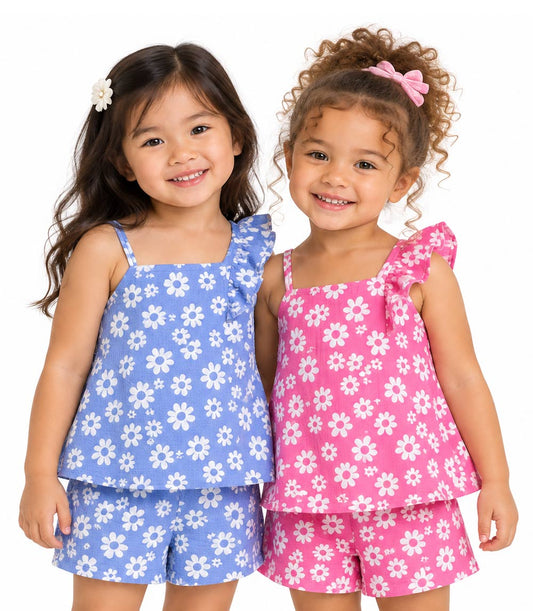 GIRLS PINK Top With Ruffle On One Strap Woven Short Set - 2828602