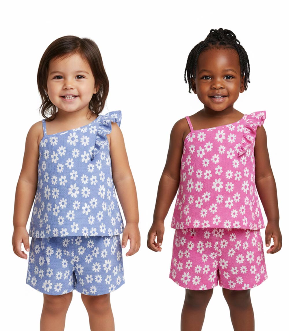 GIRLS PINK Top With Ruffle On One Strap Woven Short Set - 2828602