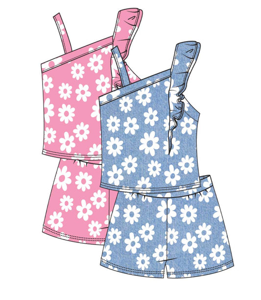 GIRLS PINK Top With Ruffle On One Strap Woven Short Set - 2828602
