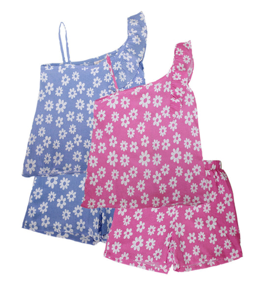 GIRLS PINK Top With Ruffle On One Strap Woven Short Set - 2828604