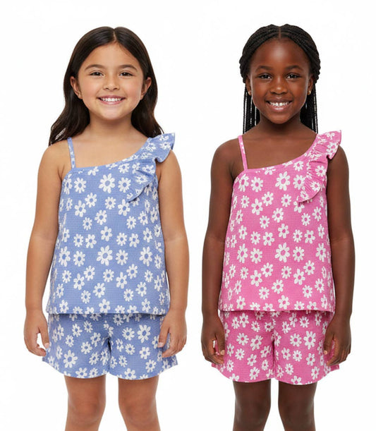 GIRLS PINK Top With Ruffle On One Strap Woven Short Set - 2828604
