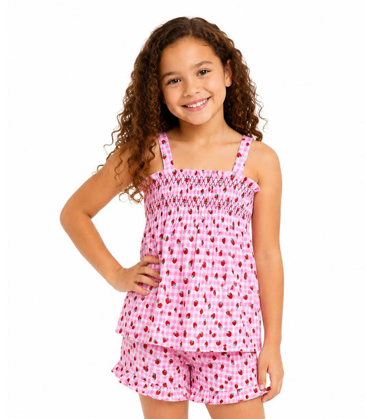 Conjunto de top tejido con volante grande en manga y short vaquero para niña en color rosa - 2130602