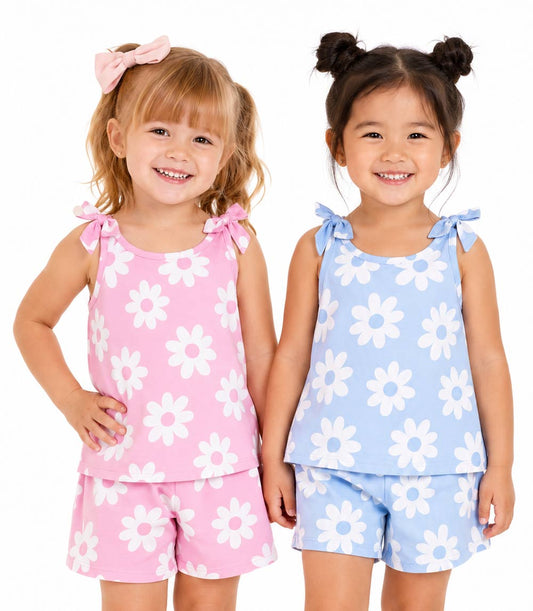 GIRLS PINK Top With Bows On Straps Woven Short Set - 2850302