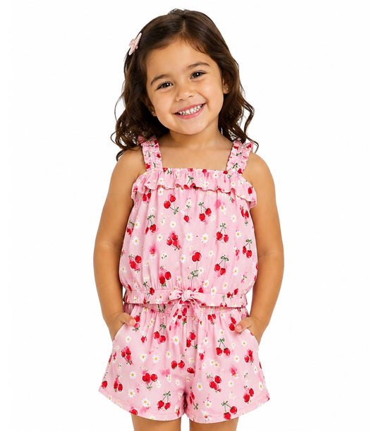 GIRLS PINK Ruffle on Straps Neck and Bow in Front W Matchy Short Set - 2874902