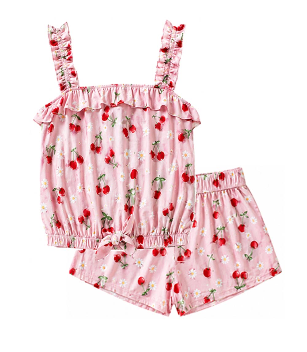 GIRLS PINK Ruffle on Straps Neck and Bow in Front W Matchy Short Set - 2874902