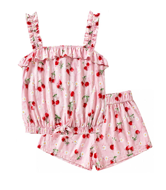 GIRLS PINK Ruffle on Straps Neck and Bow in Front W Matchy Short Set - 2874902
