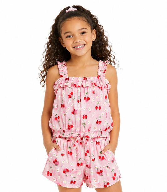 GIRLS PINK Ruffle on Straps Neck and Bow in Front W Matchy Short Set - 2874904