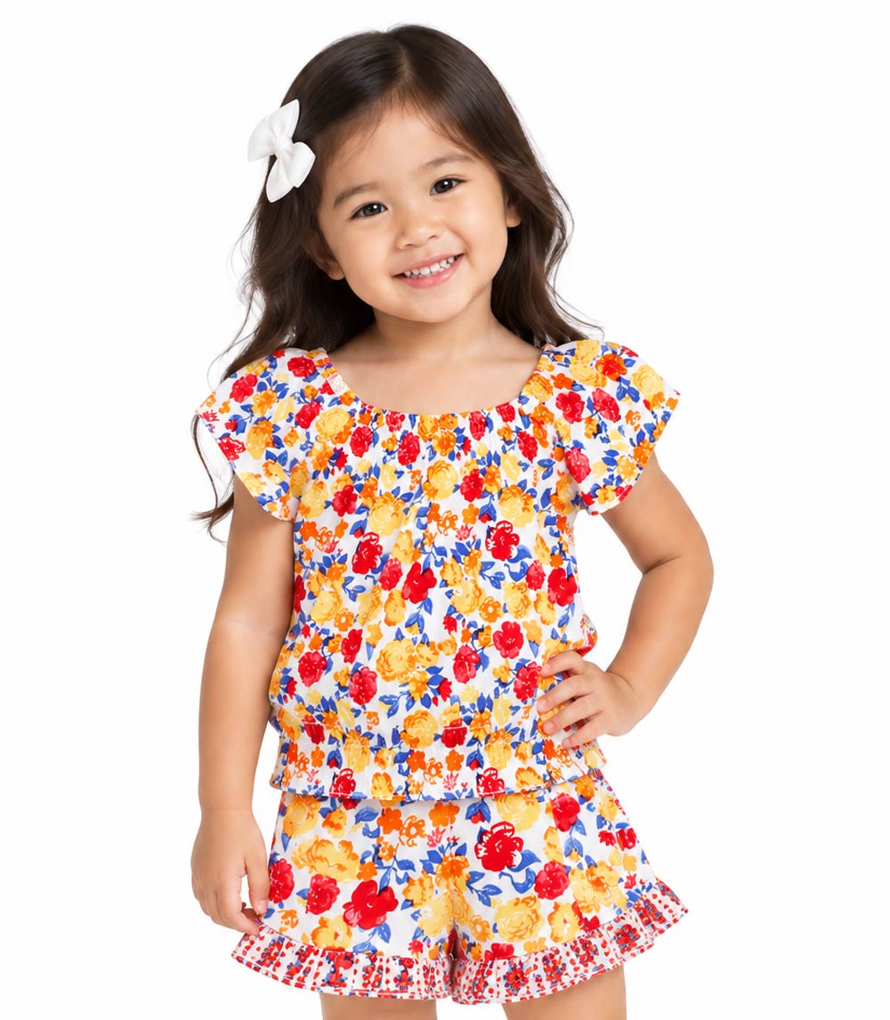GIRLS PINK Top W Elastic Neck Hem And Ruffle Short Set - 2879402