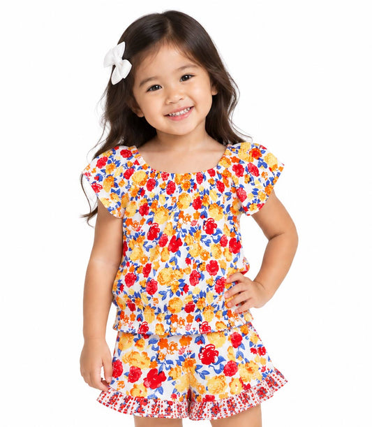 GIRLS PINK Top W Elastic Neck Hem And Ruffle Short Set - 2879402