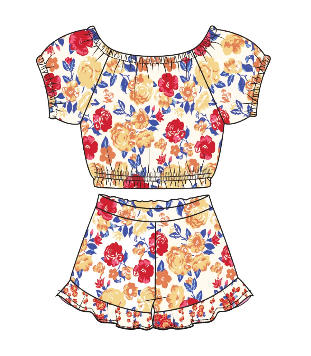 GIRLS PINK Top W Elastic Neck Hem And Ruffle Short Set - 2879404