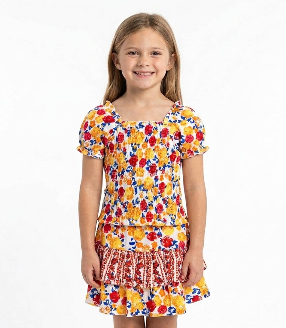 GIRLS PINK Smocked Top W Ruffle Mix Match Skirt Set- 2477202