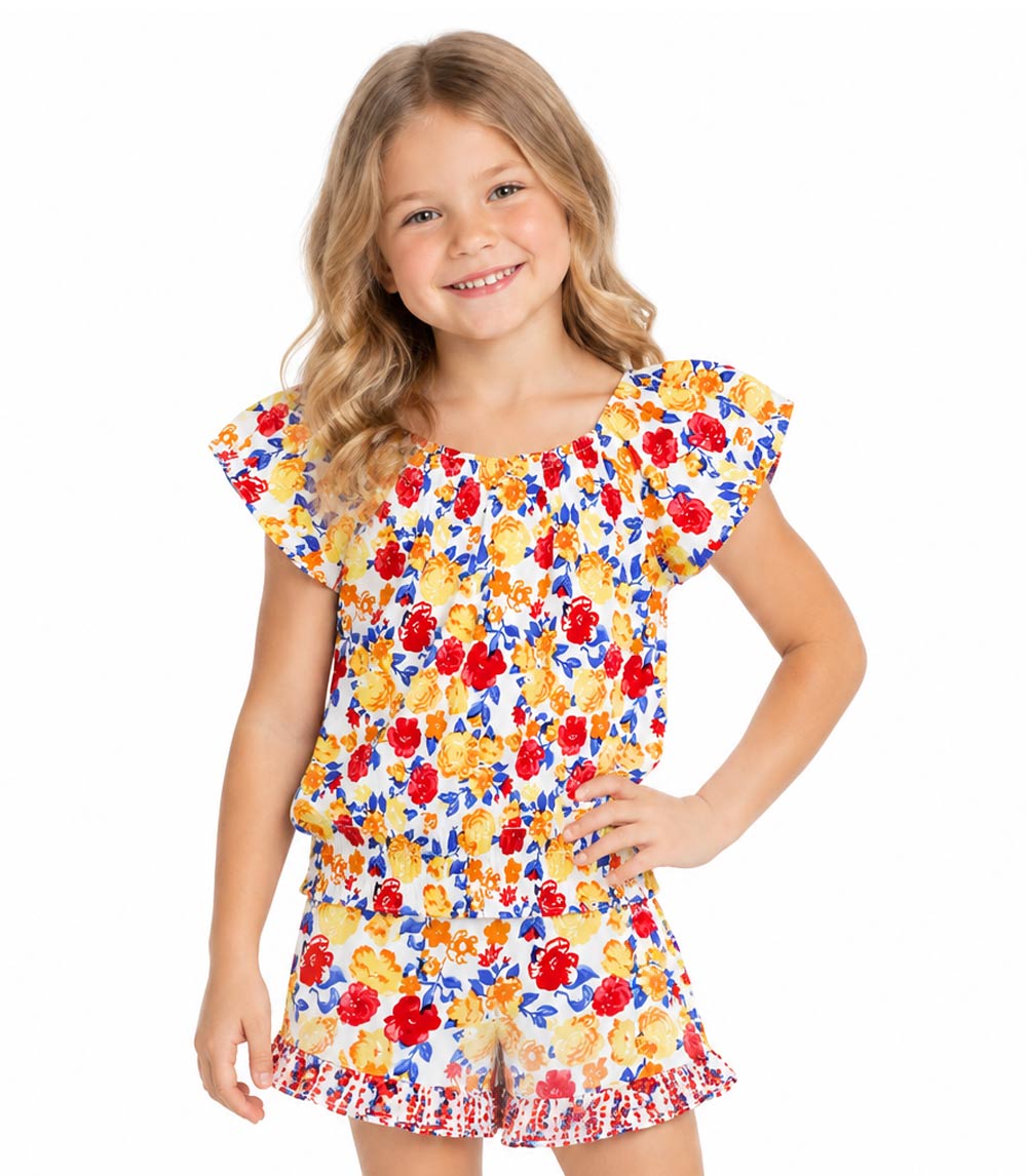 GIRLS PINK Top W Elastic Neck Hem And Ruffle Short Set - 2879404