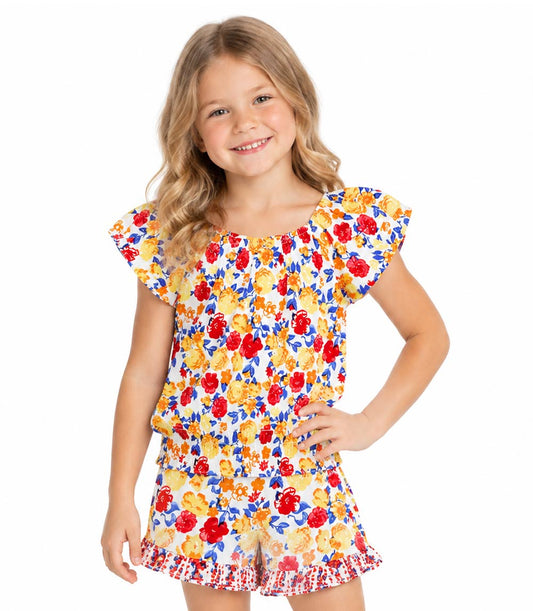GIRLS PINK Top W Elastic Neck Hem And Ruffle Short Set - 2879404