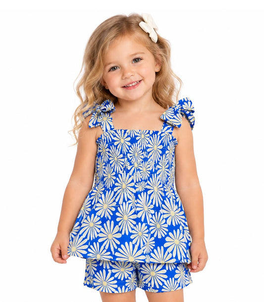 GIRLS PINK Smocked Top With Bows Woven Short Set - 2881601