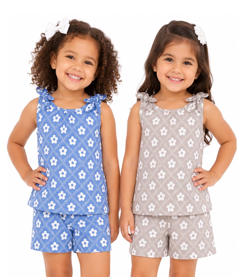 Conjunto de top tejido con volante grande en manga y short vaquero para niña en color rosa - 2130602