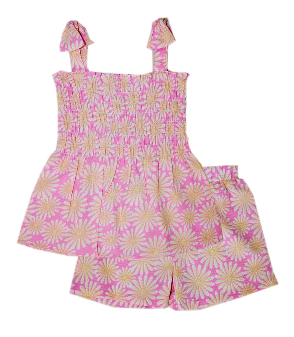 GIRLS PINK Smocked Daisy Print Top with Short Set - 2887702
