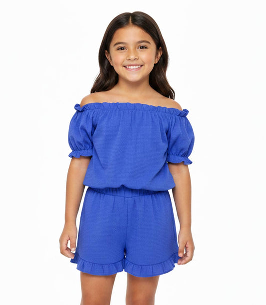 GIRLS PINK Top With Puff Sleeve and Bows Ruffled Short Set - 2892304