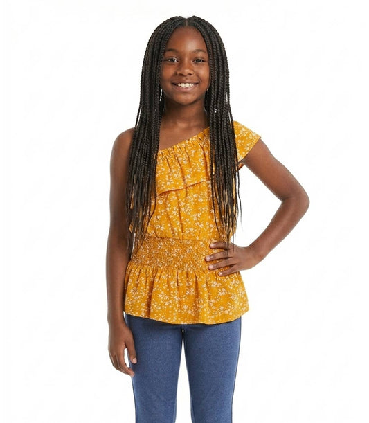 GIRLS PINK Smocked One Shoulder Ruffle Top Jegging Set-6368927