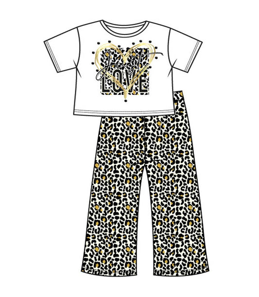 GIRLS PINK Just Love Heart Screen White Top w Animal Print Flared Pant-6561004